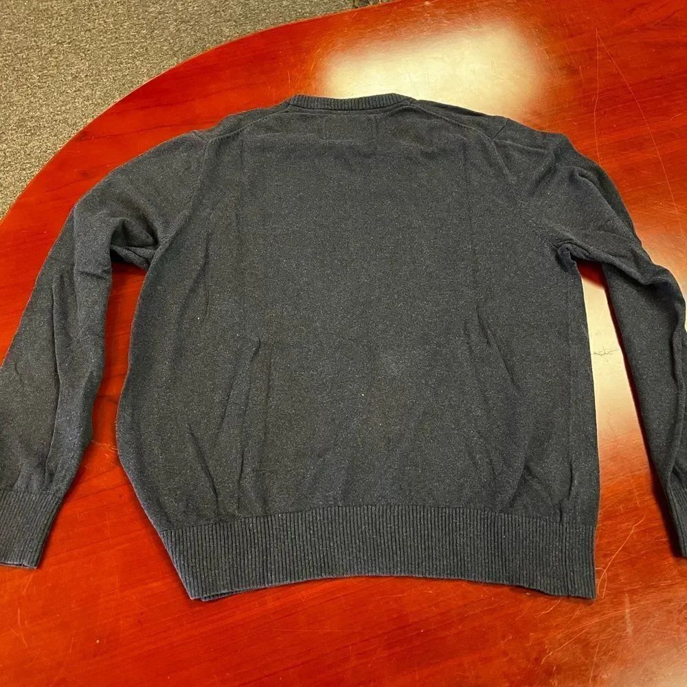 Eddie Bauer Blue Knit Cotton Cashmere V neck Sweater sz. L
